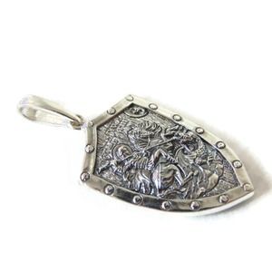 925 Sterling Silver Pendant St George Shield Mens Biker Dragon Eagle Fight Snake